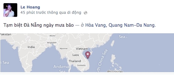 
	
	Lê Hoàng (The Men) cũng là một người con của quê hương Đà Nẵng. Anh vừa có mặt tại quê nhà và cho rằng bão Haiyan không hướng vào miền Trung